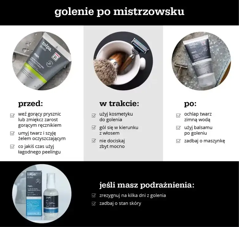 rytuał golenia bez podrażnień infografika